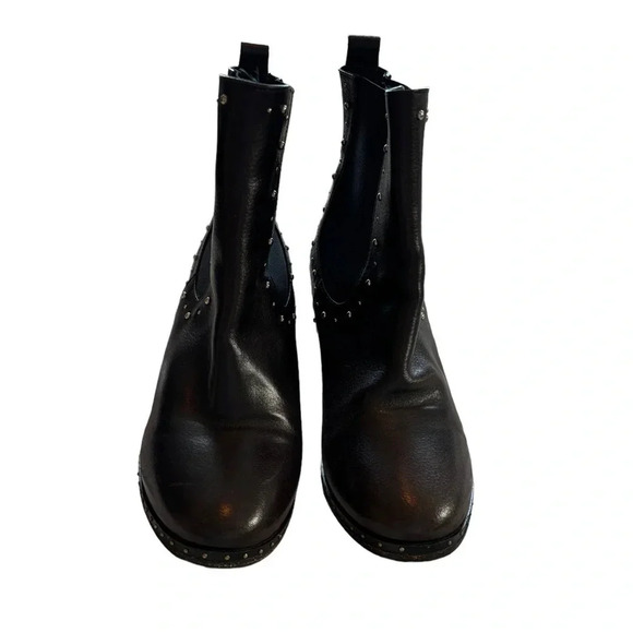 NAPOLEONI Italian Leather Studded Chunky Heel Chelsea Bootie Size 38 8 - Picture 2 of 9